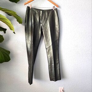 HUGO BUSCATI pants leather made in India metallic green mint leather lined pants